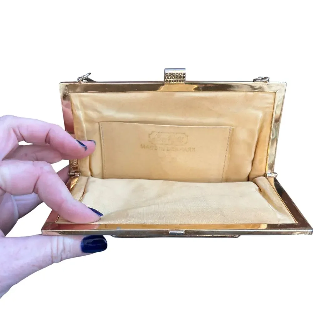 Petite Floral Tapestry Vintage Needlepoint clutch elegant purse gold tone